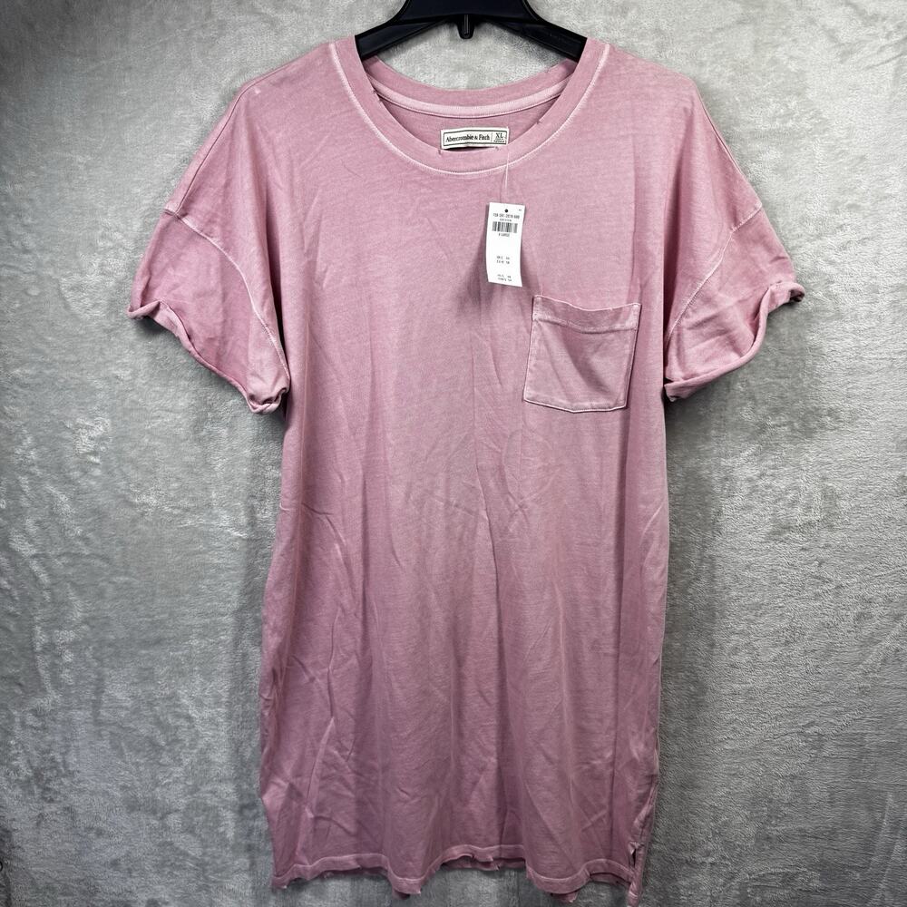 Abercrombie Fitch NEW T-Shirt Dress XL Light Red Distress Hems Pullover Stretch
